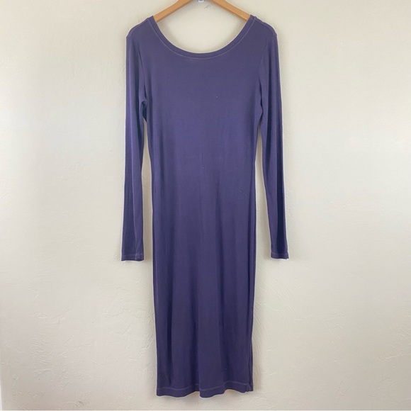 Anthropologie Splendid Size XL Purple Scoop Neck Ribbed Knit Body-con Midi Dress - Picture 1 of 7